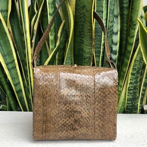 Surrey Original Brown Leather Handbag Box Bag Clutch Purse Gold Vintage 50s 60s